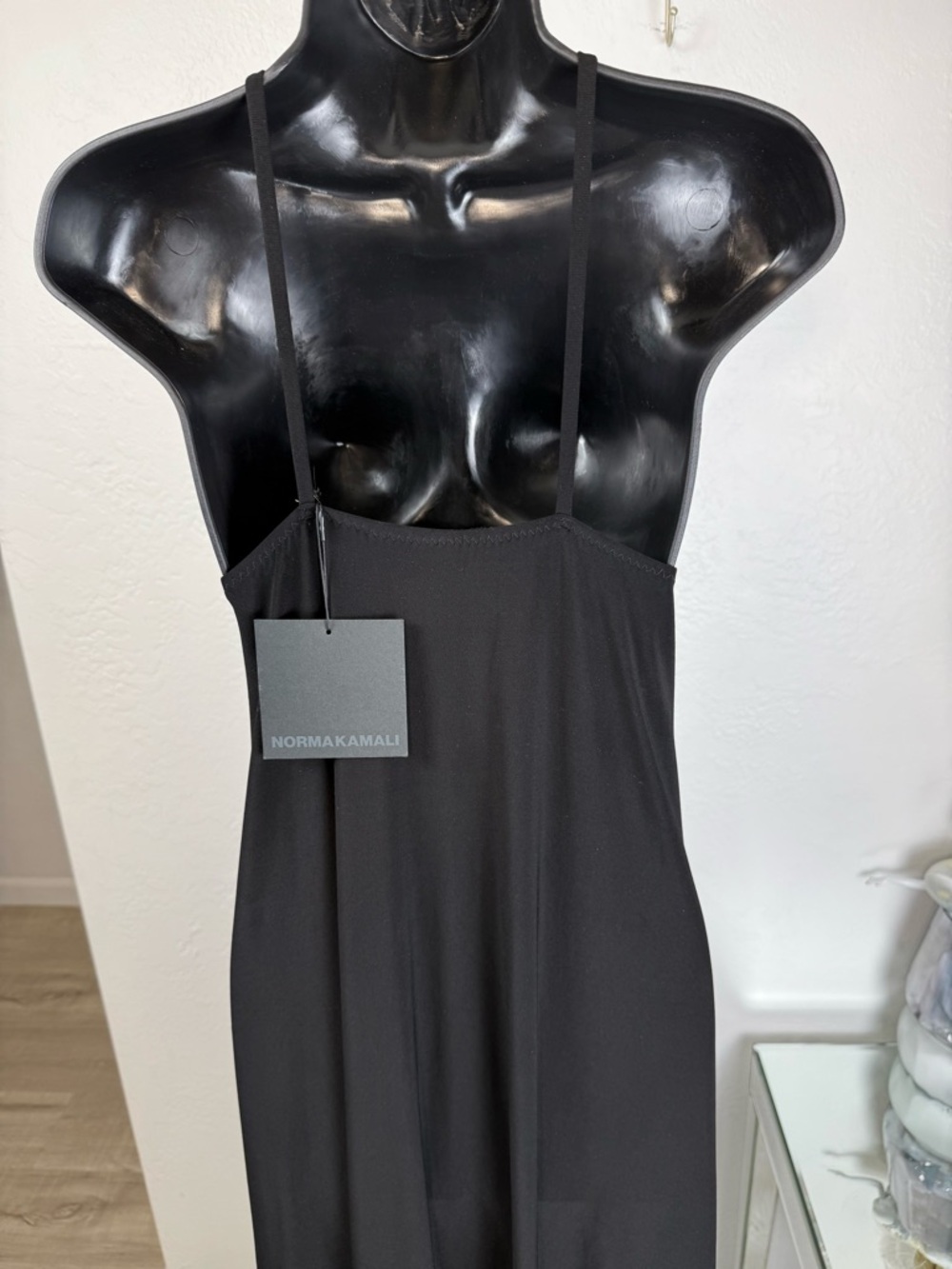 NWT Norma Kamali Black Cami Maxi Dress Raw Hem L Customizable Length Minimalist - Picture 14 of 14